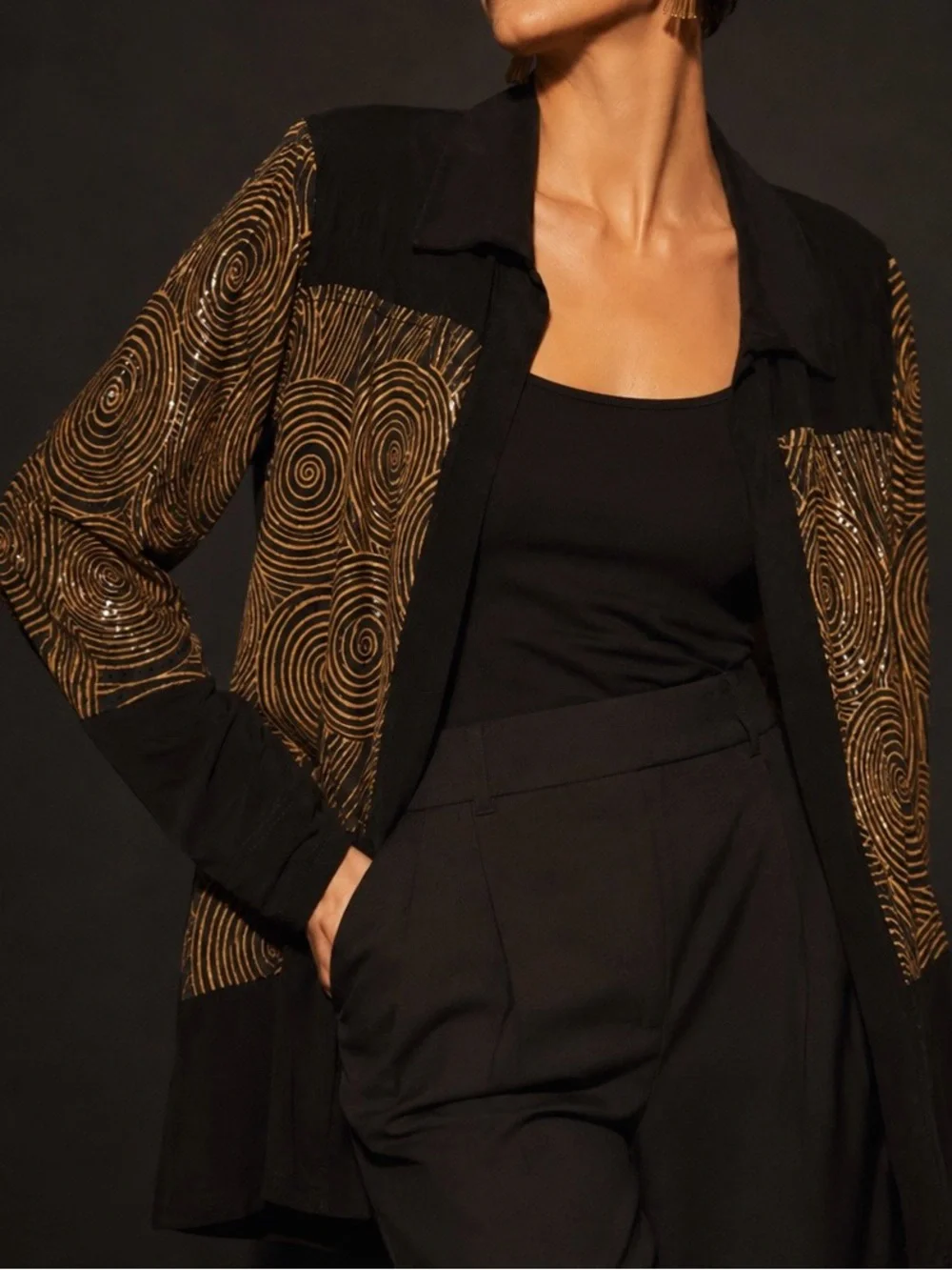 NWT Kokomo Unlimited Vintage Blouse Black Gold Swirl Sequin XL 90s Art Wear - Picture 1 of 12